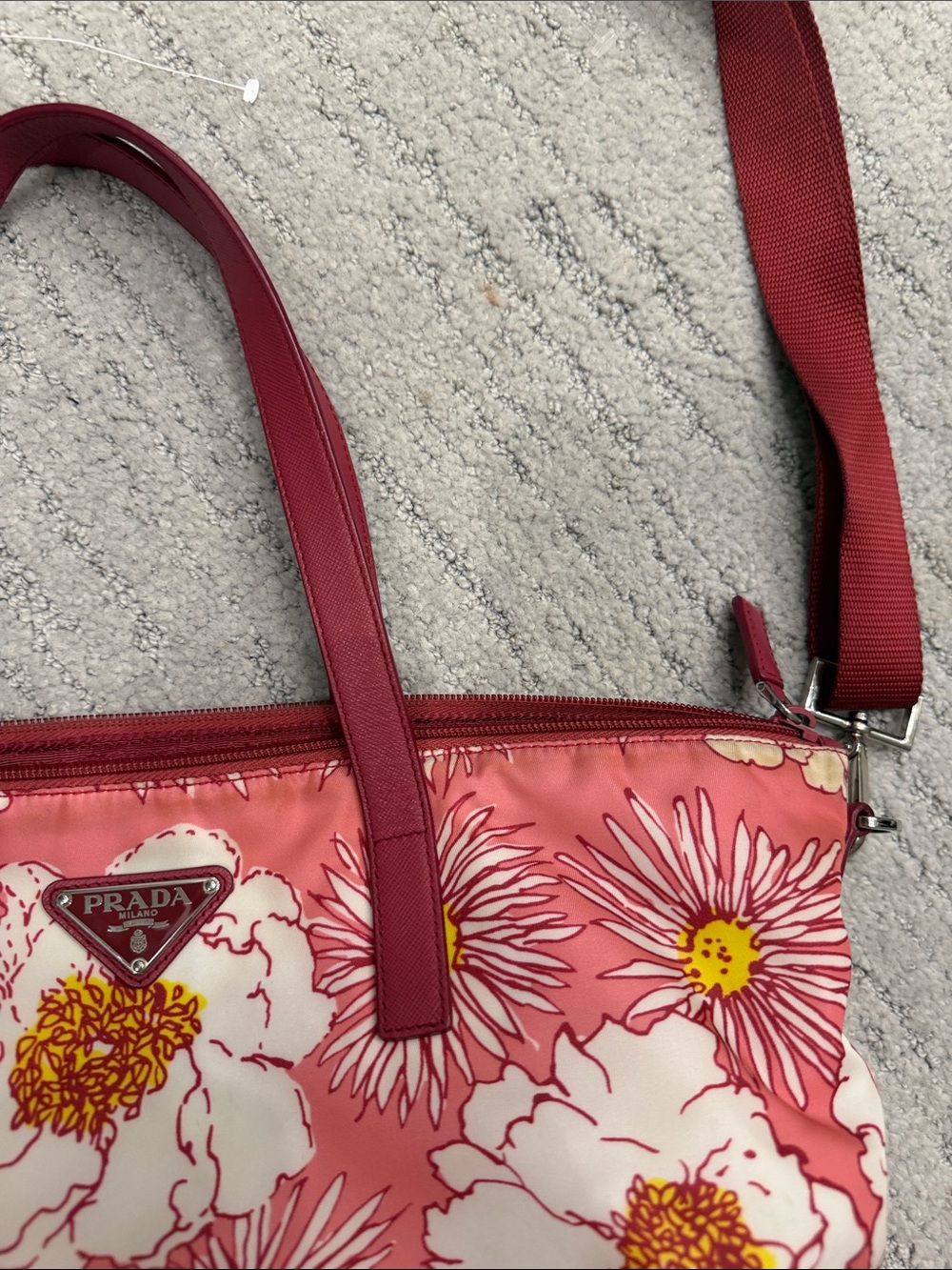 Prada Pink Floral Tote with Red Strap - Picture 3 of 12